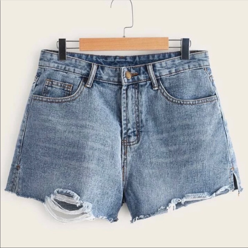 NWT—-Frayed Ripped Hem Denim Shorts